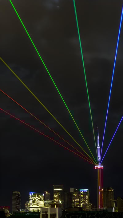 The light installation 'Global Rainbow' by artist Yvette Mattern (© David Cooper/Contributor/Getty Images) mobile wallpaper