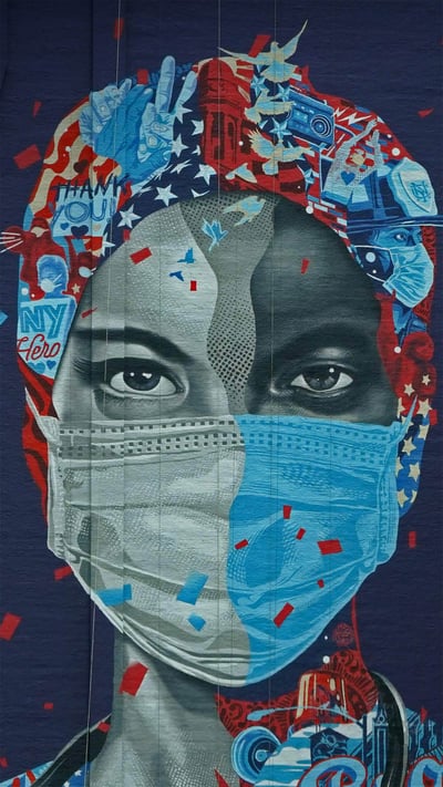 'Now & Forever,' a mural by Tristan Eaton honoring health care workers, May 11, 2020, in New York City (© Timothy A. Clary/AFP via Getty Images) mobile wallpaper