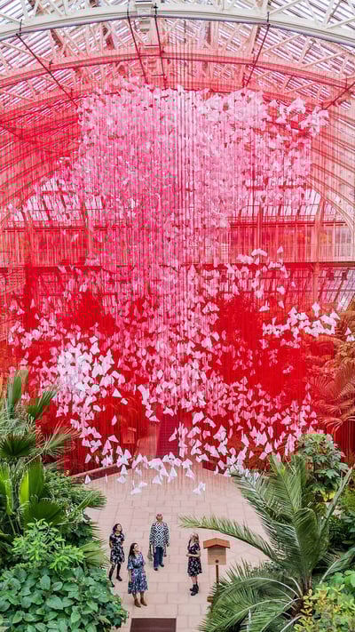 'One Thousand Springs' haiku art installation by Chiharu Shiota, Kew Royal Botanic Gardens, London, England (© Guy Bell/Alamy Live News) mobile wallpaper