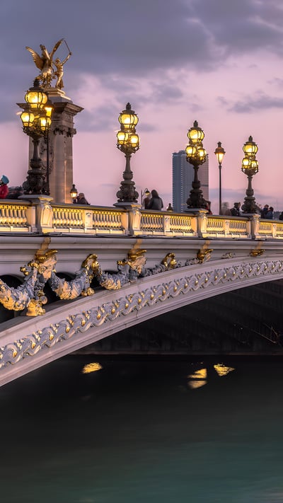 Pont Alexandre III at twilight, Paris, France (© Sizun Eye/Getty Images) mobile wallpaper