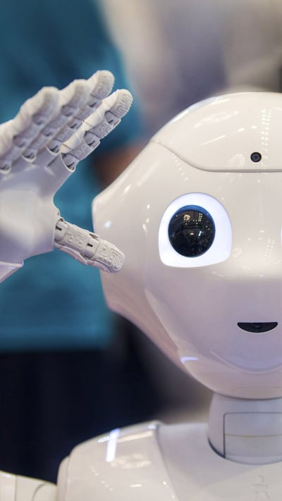 Pepper, SoftBank Robotics' humanoid robot, on display in Tokyo (© Christopher Jue/EPA/Shutterstock) mobile wallpaper