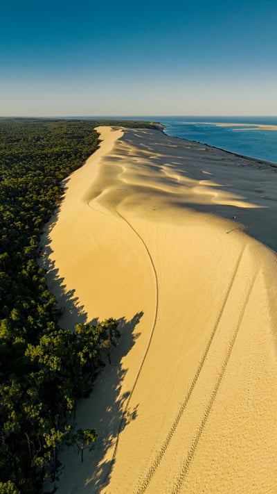Dune du Pilat au lever du soleil, Pyla-sur-Mer, Arcachon France (© aluxum/iStock/Getty Images Plus) mobile wallpaper