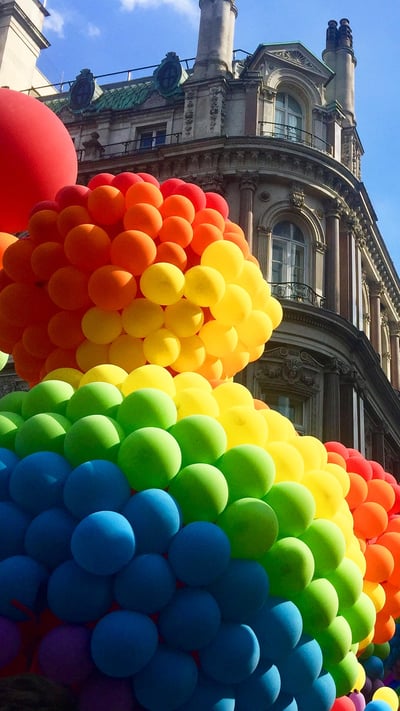 Rainbow-coloured balloons at the Pride in London parade (© darko m/Shutterstock) mobile wallpaper