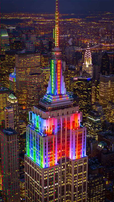 The Empire State Building lit up in honor of Pride Week in 2014, New York City (© C. Taylor Crothers/Offset by Shutterstock) mobile wallpaper