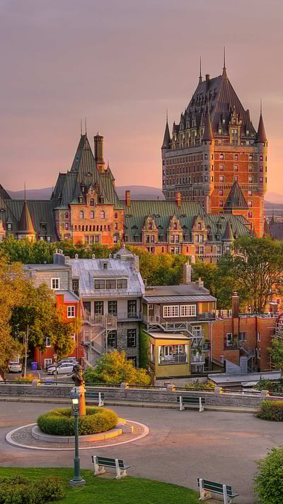 Frontenac Castle in Old Quebec City (© mervas/Shutterstock) mobile wallpaper