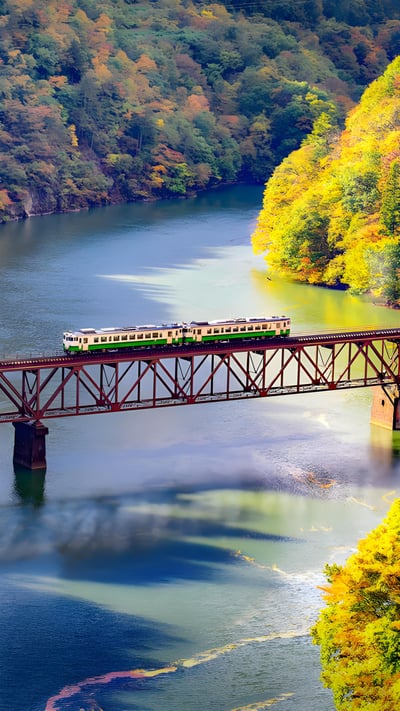 第三只見川橋梁を渡る列車, 福島県 大沼郡 三島町 (© DoctorEgg/Getty Images) mobile wallpaper