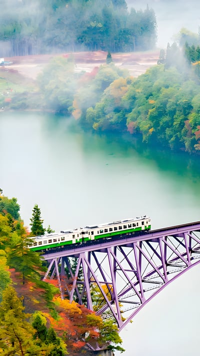 第一只見川橋梁, 福島県 大沼郡 (© Doctor Egg/Getty Images) mobile wallpaper