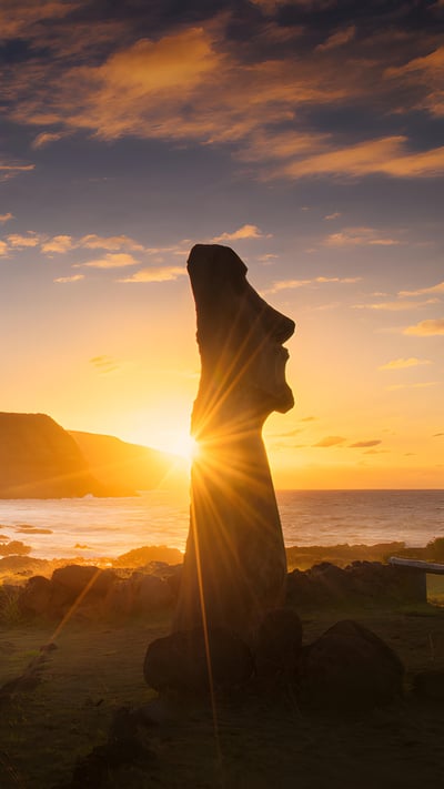 Sunrise at Ahu Tongariki, Rapa Nui National Park, Easter Island, Chile (© Piriya Photography/Getty Images) mobile wallpaper