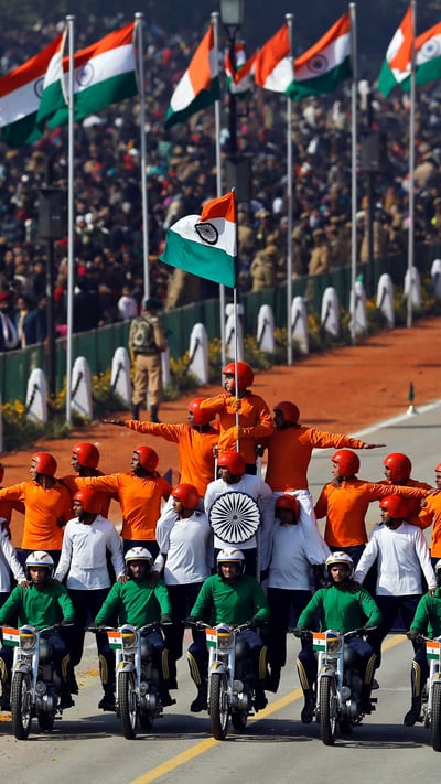 Military motorcycle stunt riders at Rajpath, on Republic Day 2013 (© AP Photo/Kevin Frayer) mobile wallpaper