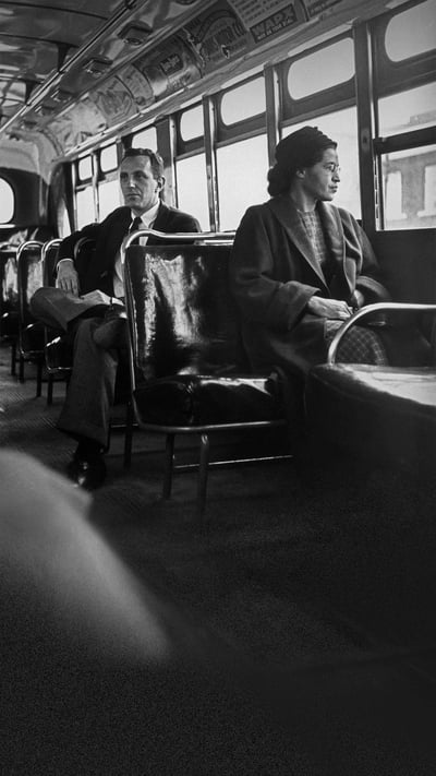 Rosa Parks sits in the front of a bus in Montgomery, Alabama, Dec 21, 1956 (© Bettmann Archive/Getty Images) mobile wallpaper