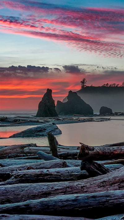 Sunset at Ruby Beach in Olympic National Park, Washington state (© Adam Mowery/Tandem Stills + Motion) mobile wallpaper