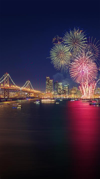 Fireworks in San Francisco, California (© tampatra/Getty Images) mobile wallpaper