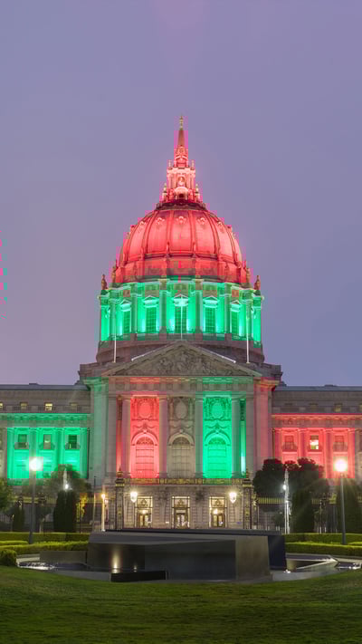 City Hall lit up for Juneteenth in San Francisco, California (© yhelfman/Shutterstock) mobile wallpaper