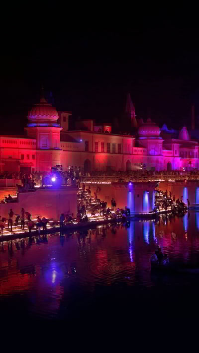 Devotees light oil lamps on the banks of the Sarayu River in Ayodhya, India (© Rajesh Kumar Singh/AP Photo) mobile wallpaper