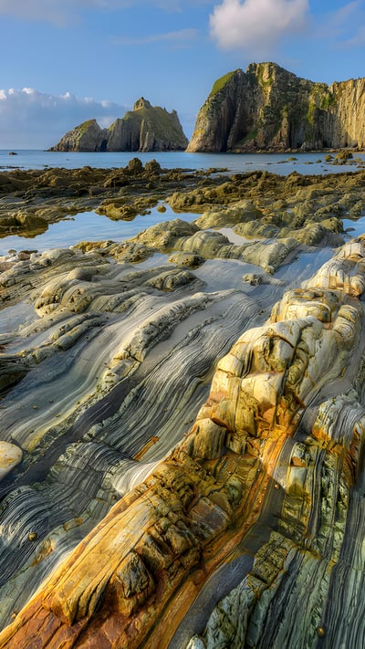 Quartzite formation, Playa del Silencio, Asturias, Spain (© Jean-Philippe Delobelle/Minden Pictures) mobile wallpaper