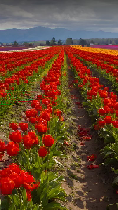 Tulip fields in spring, Skagit Valley, Washington (© Claudia Cooper/Getty Images) mobile wallpaper