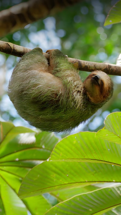 Brown-throated three-toed sloth sleeping in cecropia tree, Costa Rica (© Juan Carlos Vindas/Getty Images) mobile wallpaper