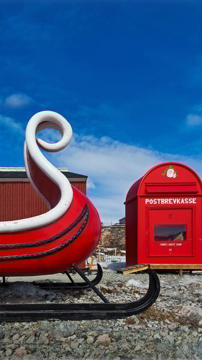 Santa's giant sleigh and mailbox, Ilulissat, Greenland (© Walter Bibikow/Jon Arnold Images Ltd/Alamy) mobile wallpaper
