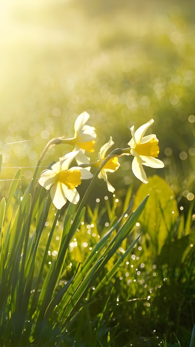 Spring daffodils glowing in morning light (© LedyX/Shutterstock) mobile wallpaper