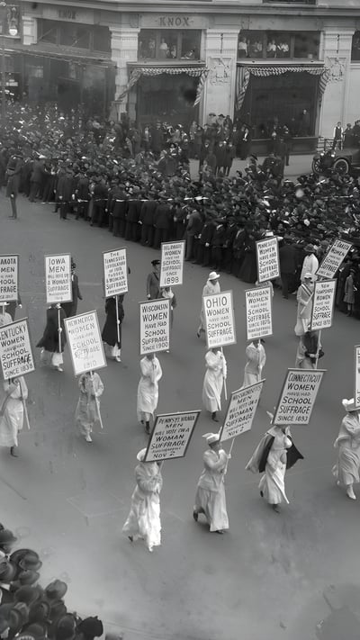 Women's suffrage parade on Fifth Avenue, Manhattan, New York City, October 23, 1915 (© Bettmann/Getty Images) mobile wallpaper