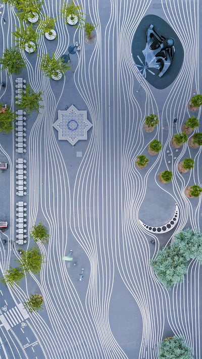 Aerial view of Superkilen, a park in Copenhagen, Denmark (© Oliver Förstner/Alamy) mobile wallpaper