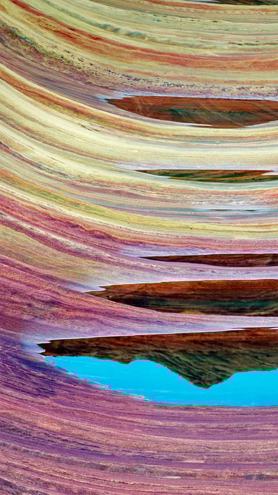 Sandstone formation and pools of water in The Wave, Paria Canyon-Vermillion Cliffs National Monument, Arizona, USA (© Dennis Frates/Alamy) mobile wallpaper