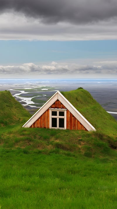 Turf farmhouses at Skaftafell, Vatnajökull National Park, Iceland (© Jarcosa/Getty Images) mobile wallpaper