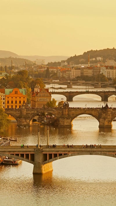 For the 30th anniversary of the Velvet Revolution, bridges over the Vltava River, Prague, Czech Republic (© Markus Lange/Offset) mobile wallpaper