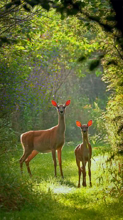 White-tailed doe and fawn in Wisconsin (© Karel Bock/Shutterstock) mobile wallpaper