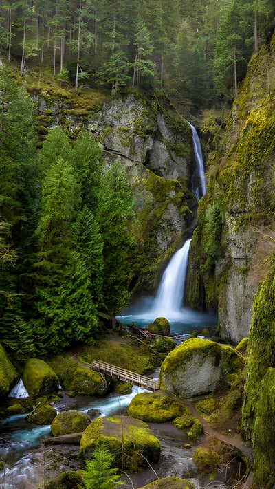 Wahclella Falls in the Columbia River Gorge, Oregon (© Eric Vogt/Tandem Stills + Motion) mobile wallpaper