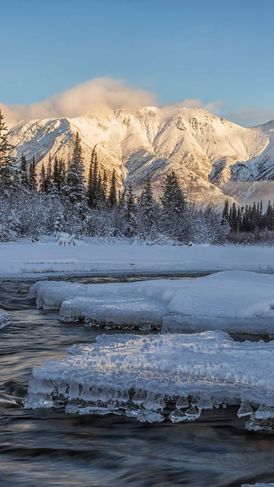 Sunset over Wheaton River near Whitehorse, Yukon, Canada (© Robert Postma/Design Pics/Shutterstock) mobile wallpaper