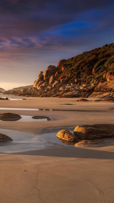 Beach in the evening light at Whisky Bay, Wilsons Promontory National Park, Victoria, Australia (© Michael Breitung/Huber/eStock Photo) mobile wallpaper