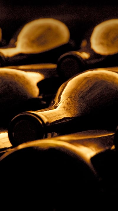 Bouteilles de vin vides dans une cave dans le Beaujolais pour le Beaujolais Nouveau (© Arco/J Pfeiffer/Age Fotostock) mobile wallpaper