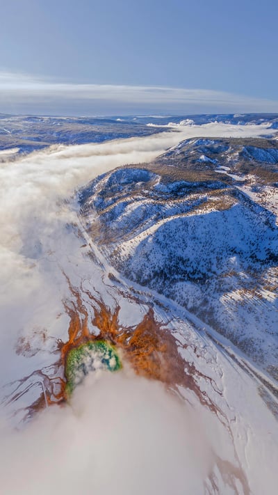 Aerial view of Grand Prismatic Spring, Yellowstone National Park, Wyoming (© AirPano LLC/Amazing Aerial Agency) mobile wallpaper