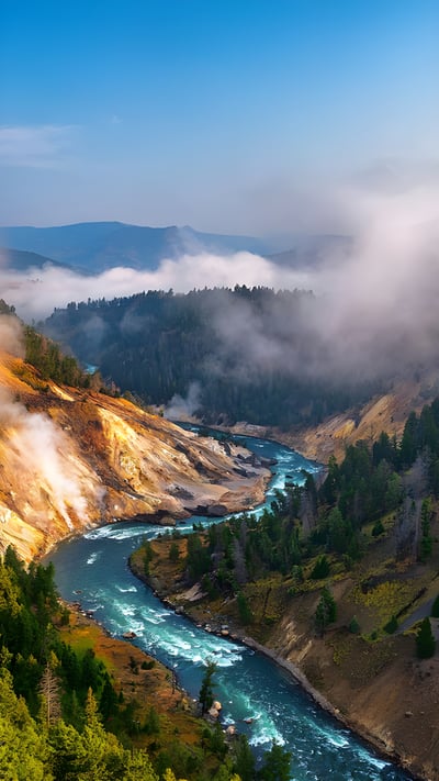 Calcite Springs Overlook and Yellowstone River, Yellowstone National Park, Wyoming (© Rebecca L. Latson/Getty Images) mobile wallpaper
