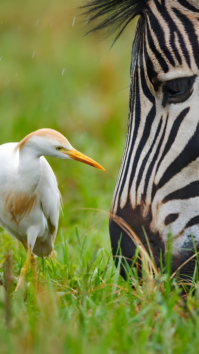 A Burchell's zebra and a cattle egret at the Rietvlei Nature Reserve in South Africa (© Richard Du Toit/Minden Pictures) mobile wallpaper